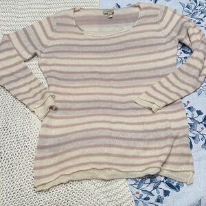 Burberry Cream and Dusty Pink Striped Crewneck Sweater